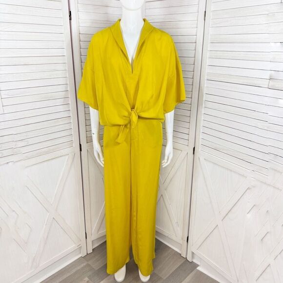 Zara Tie Front Top Wide Leg Pants Set Marigold Yellow Medium - Picture 1 of 16